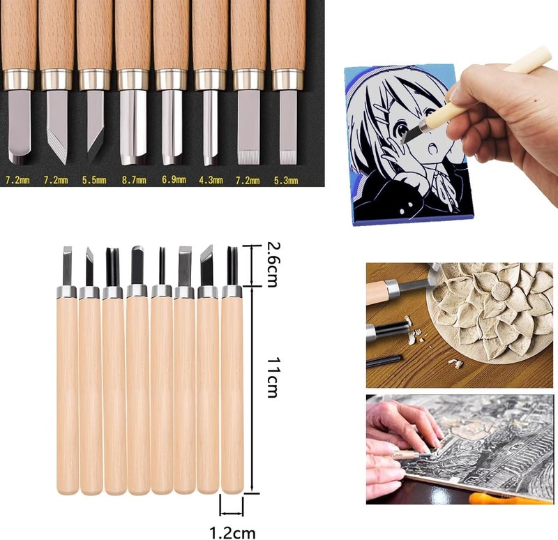 HRJZF 30PCS Rubber Block Stamp Carving Blocks with Cutter Tools and Rubber Brayer Roller for DIY Printmaking and More Crafts (Combo Pack) - Image 3